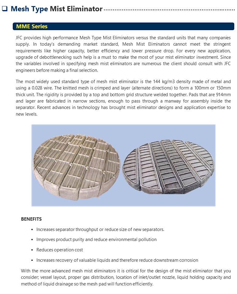 JFC Arabia LtdMist Eliminators Mesh Type ,Standard Vane,Double